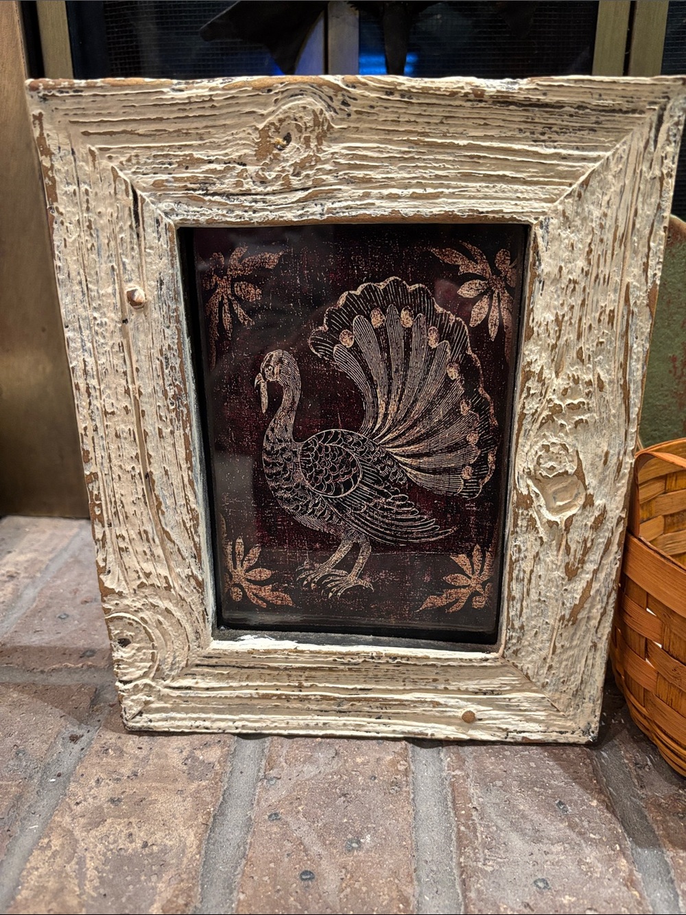 Primitive Thanksgiving Turkey Print in a Rustic Frame